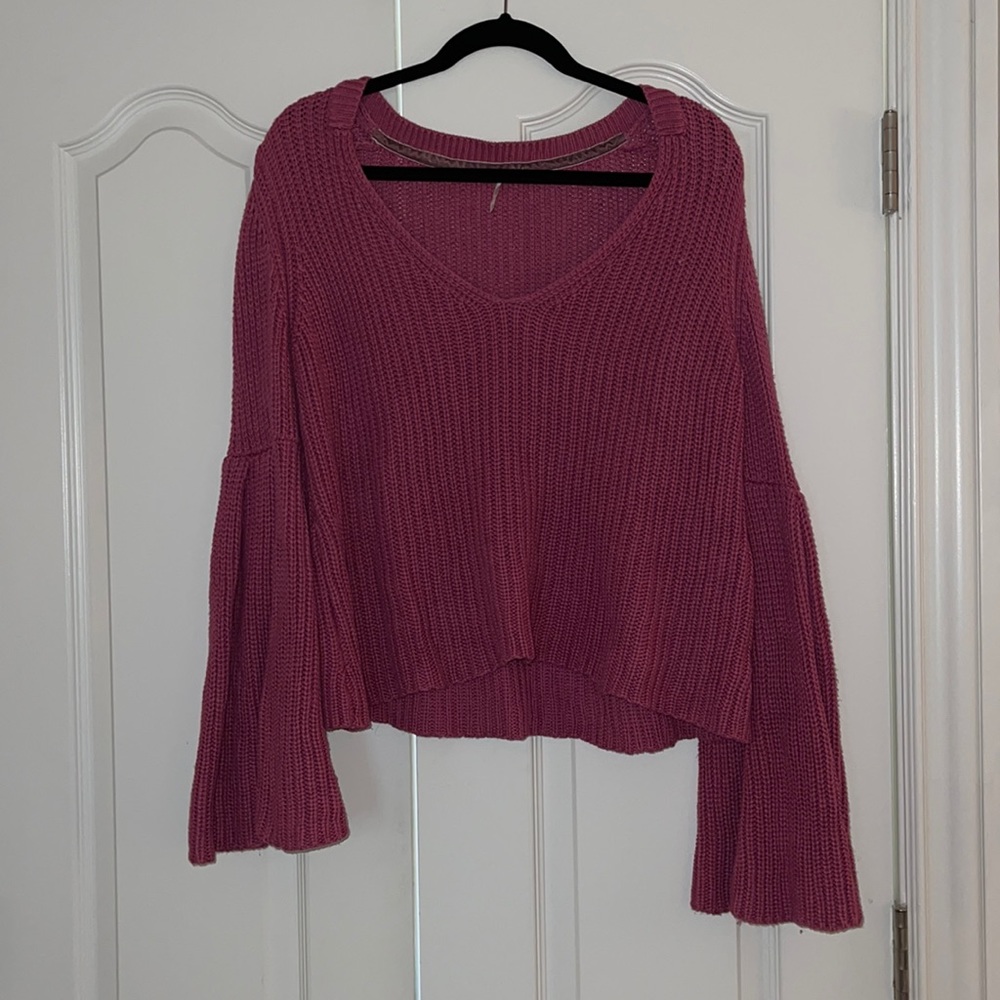 Free People Damsel Pink Bell Sleeve Knit Sweater
